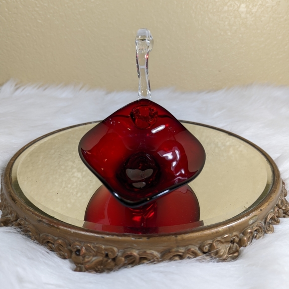 Duncan Miller Ruby Red Glass Swan Dish 8 in Candy Nut Vintage Clear Neck - Picture 4 of 9